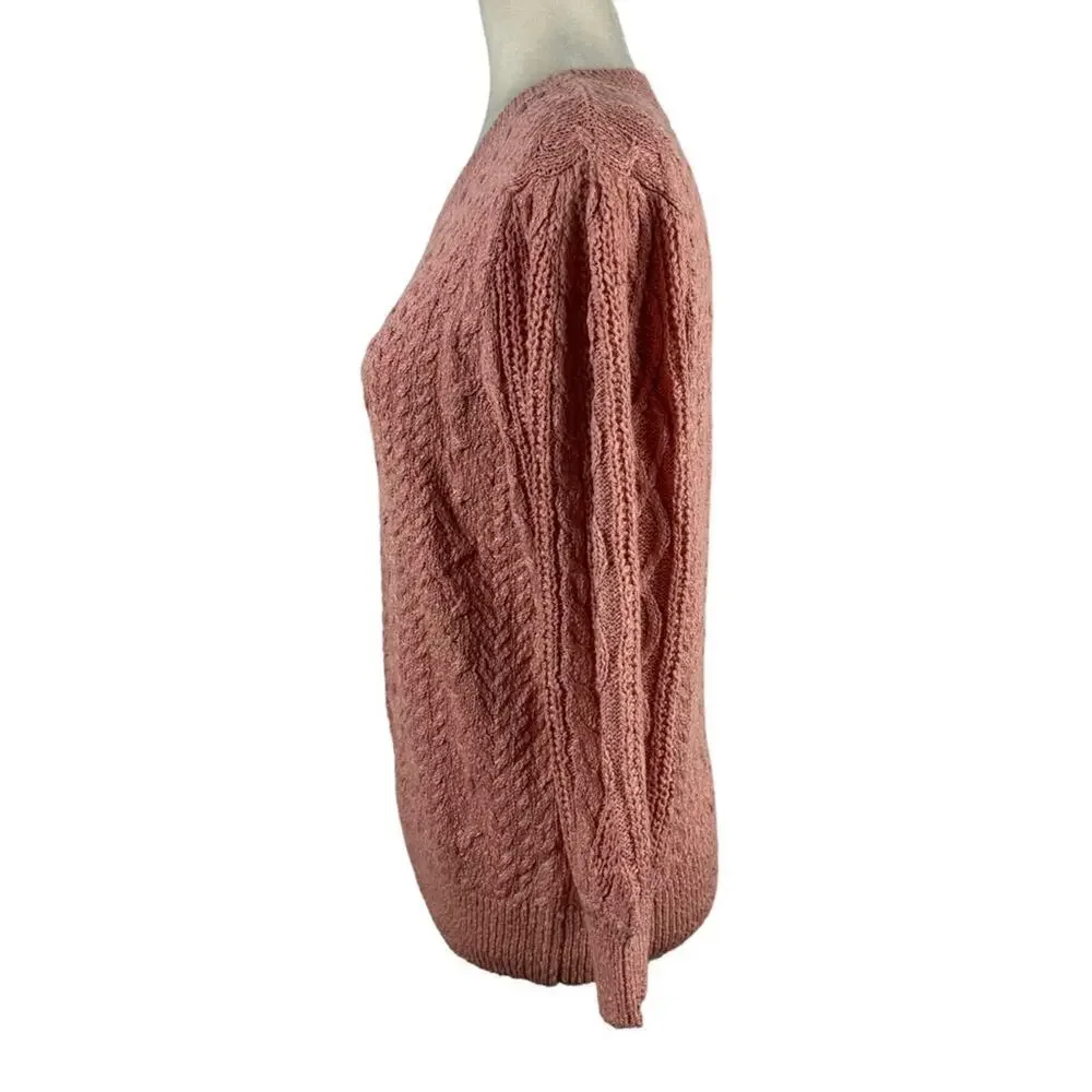 New Free People Villa Cable Pullover Sweater in Pink Bubble Bath Size XL Barbie